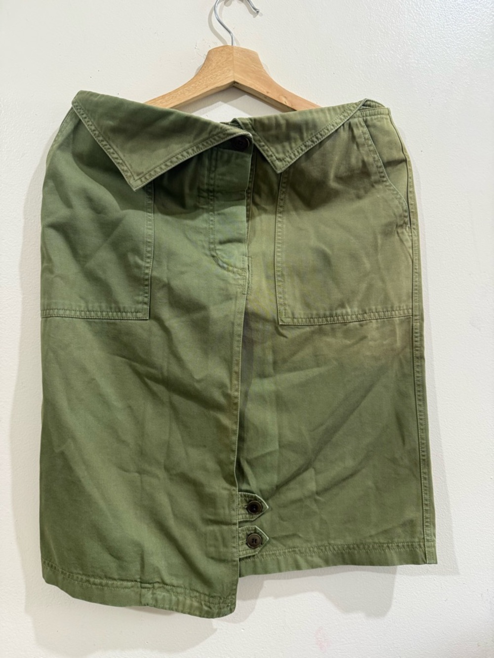 Boy Olive Utility Midi Skirt with Button Front